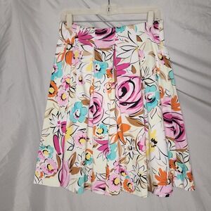 Vintage SUNNY TAYLOR Size 6 Colorful Floral Art Box Pleated‎ Knee Length Skirt